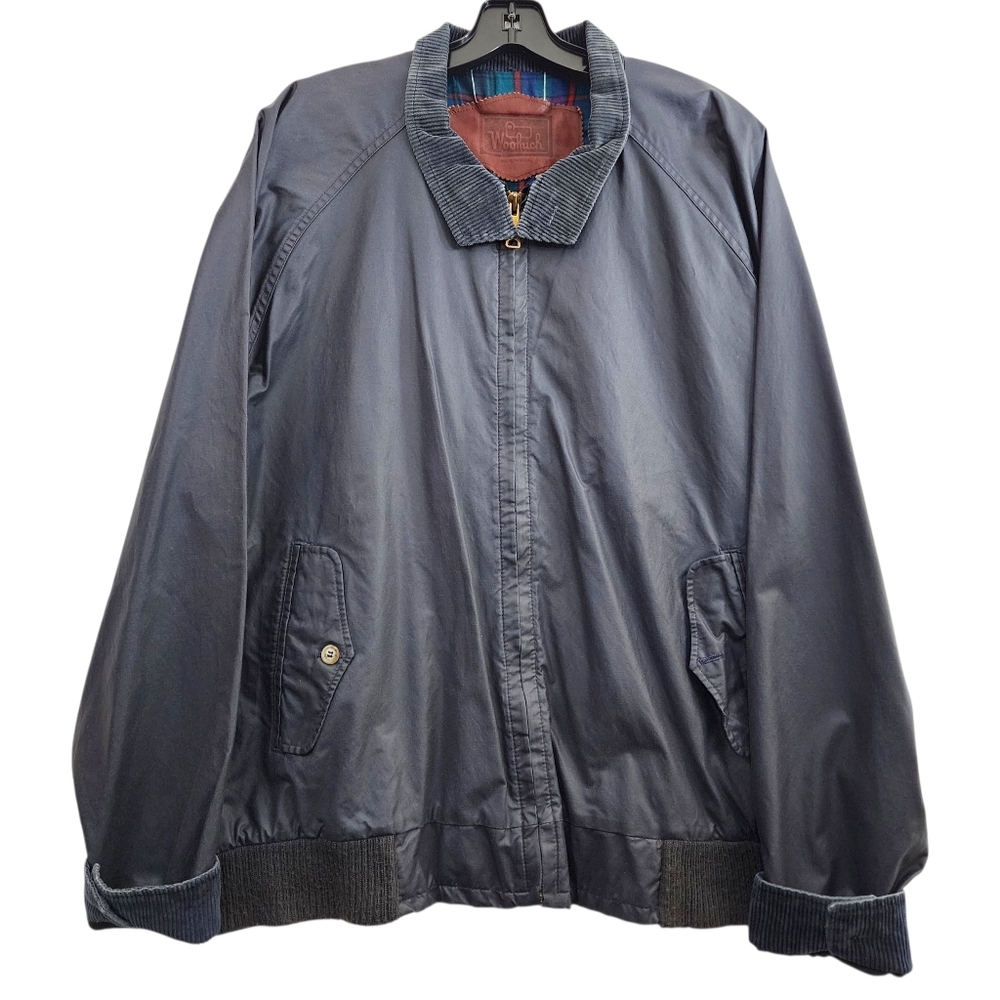 Vintage WOOLRICH Jacket Mens XL Blue Bomber Plaid Lined Corduroy Collar USA Made